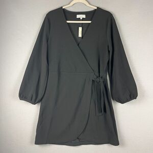 Madewell Faux Wrap Dress Women Large Black Balloon Sleeve Capsule Minimalist NWT